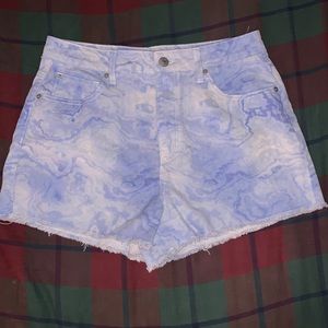 Blue and White Tie Dye High Waisted Jean Shorts Size 28
